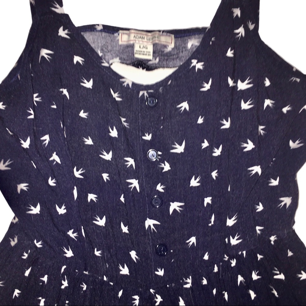 Sundress w/ Birds Cut Out Back Sleeveless Asymmetrical Navy Adam Levine Large - Picture 4 of 16